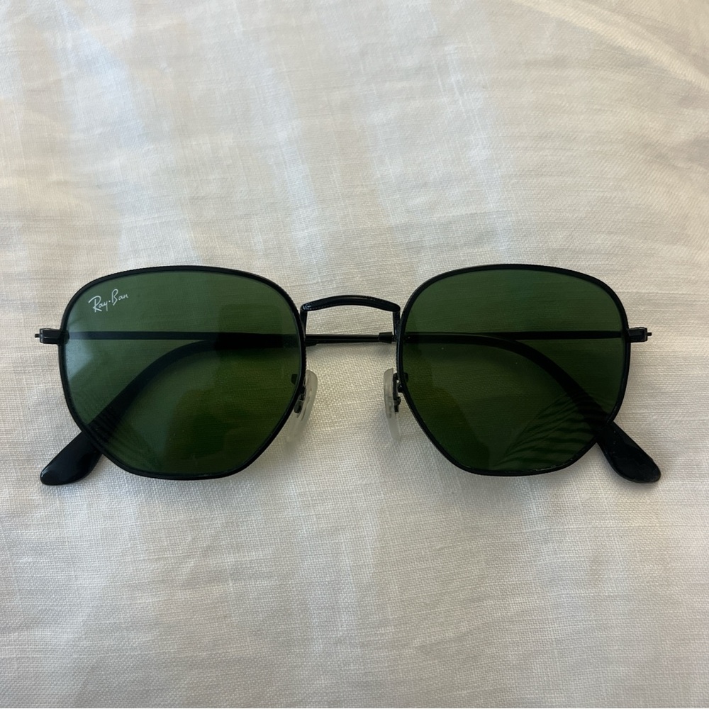 Black frame green lens hexagon RayBans